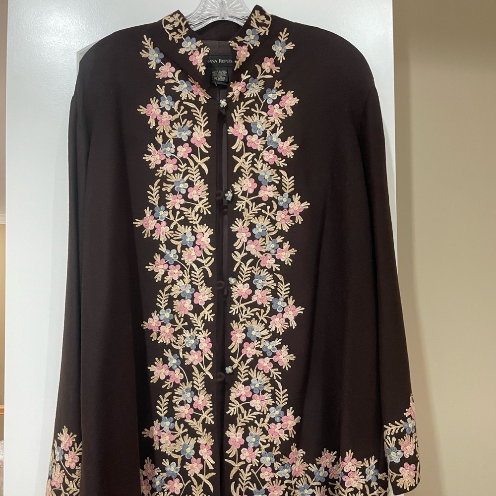 Banana Republic embroidered brown long jacket